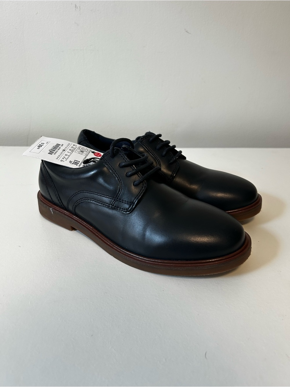 Zara Navy Leather Kids Lace-Up Dress Shoes with Brown Sole